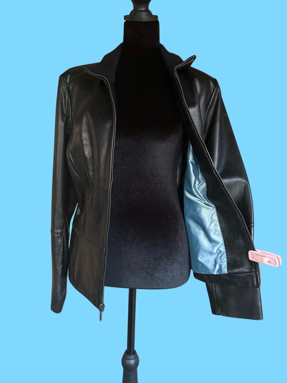 Apt 9 Black Lambskin Leather Jacket w/Stand Collar, M